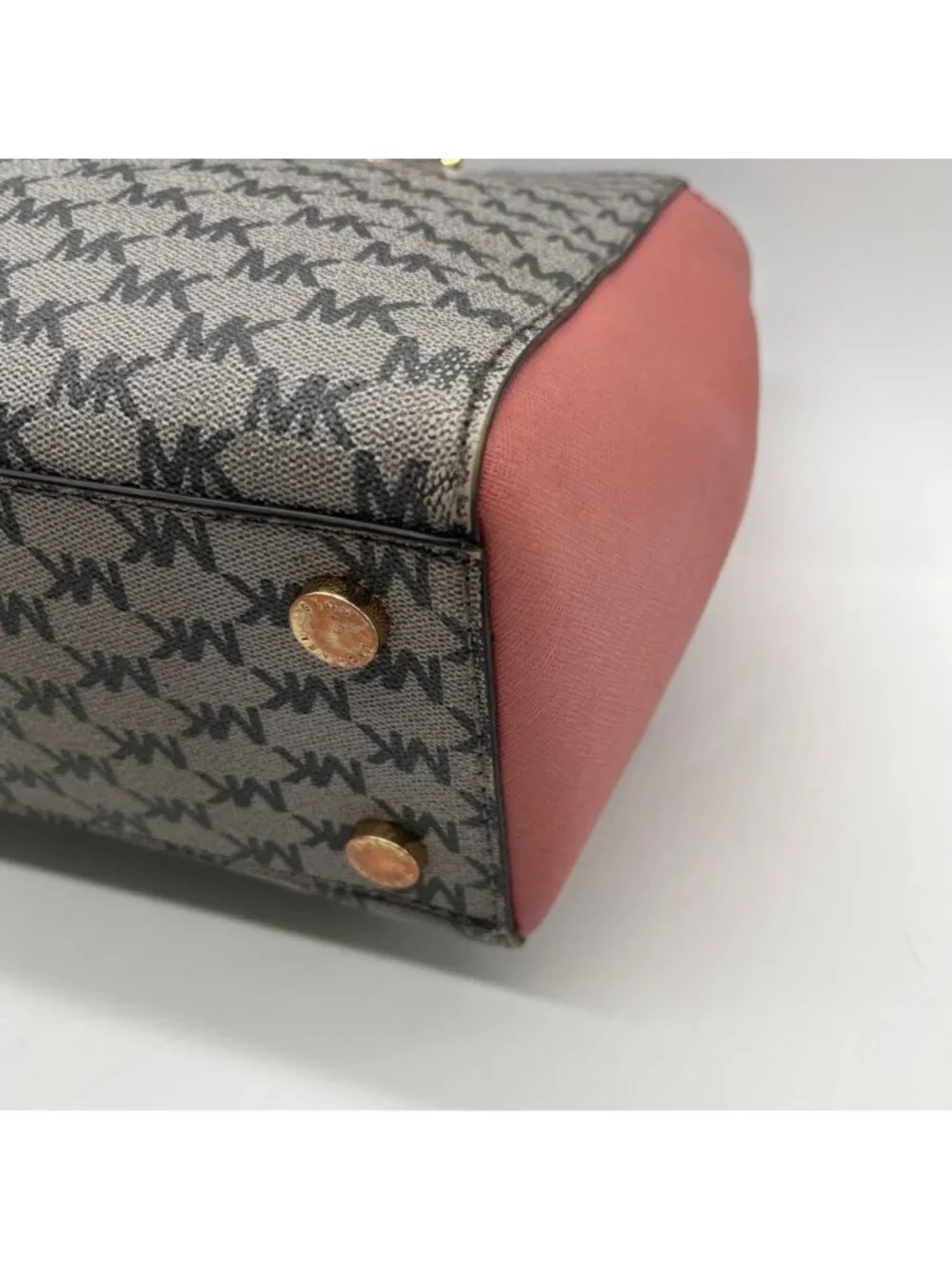 Michael Kors Grey & Pink Coated Canvas Satchel Bag